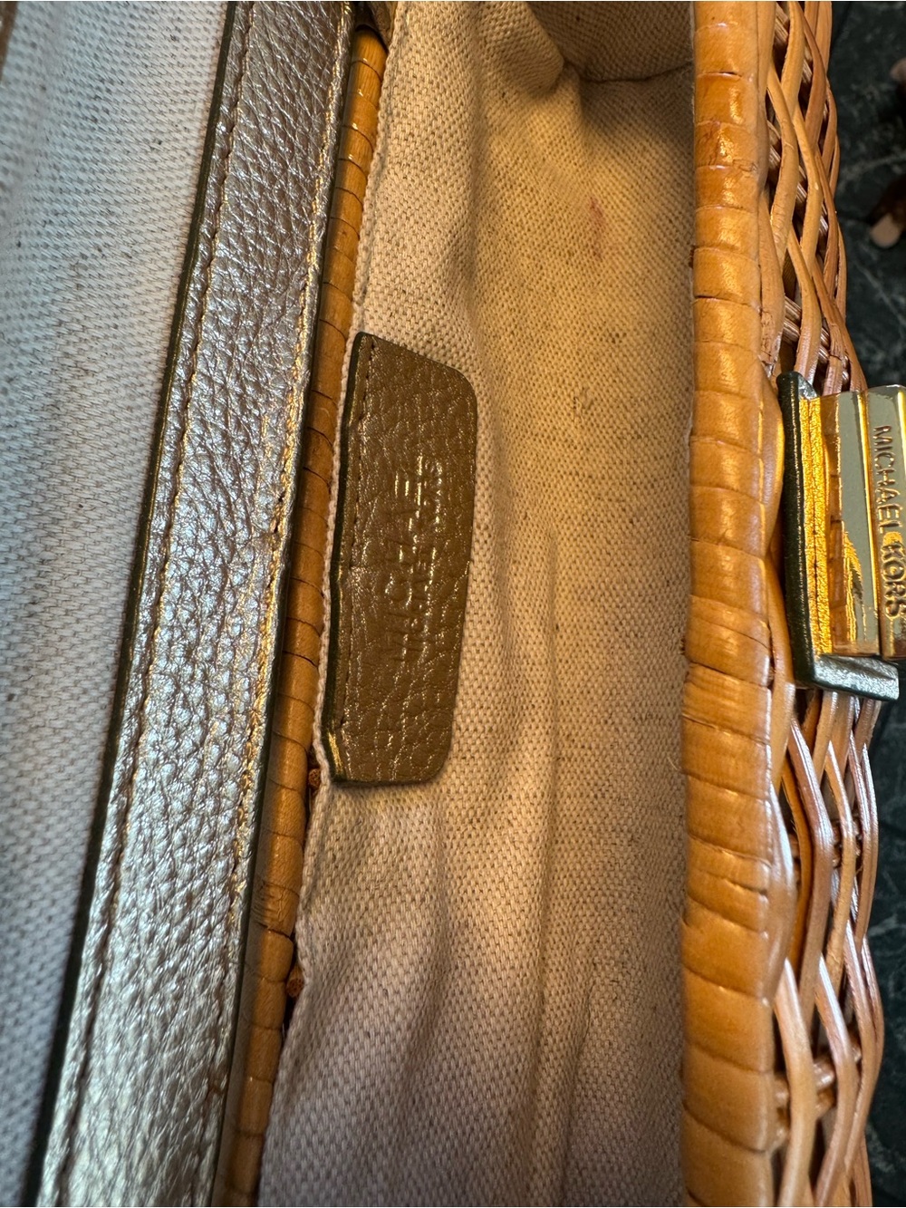 Michael Kors Santorini Woven Rattan & Gold Leather Clutch - Picture 8 of 10